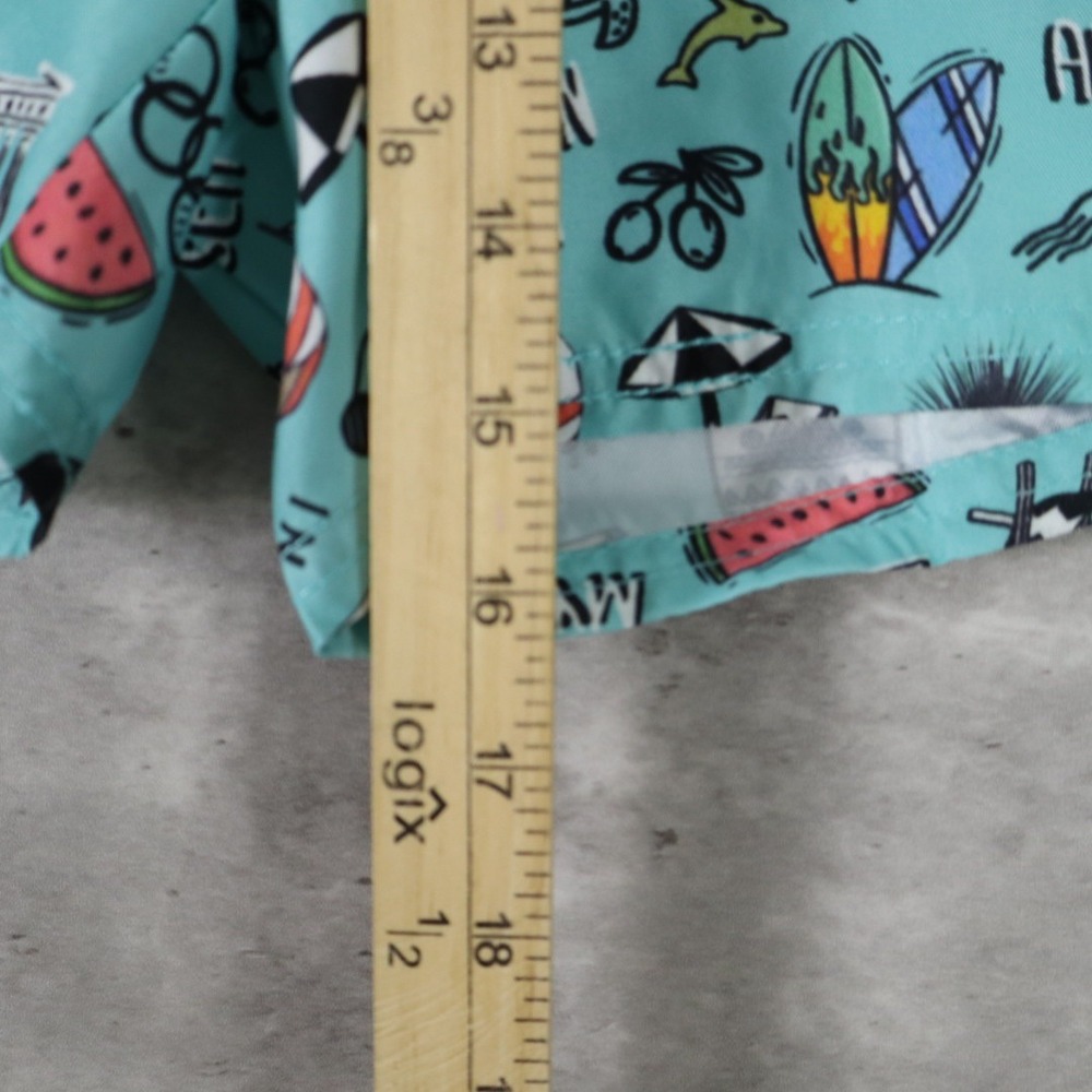 Free Line Athens Swim Shorts Small Teal Greek Vacation Print Trunks - Picture 7 of 7